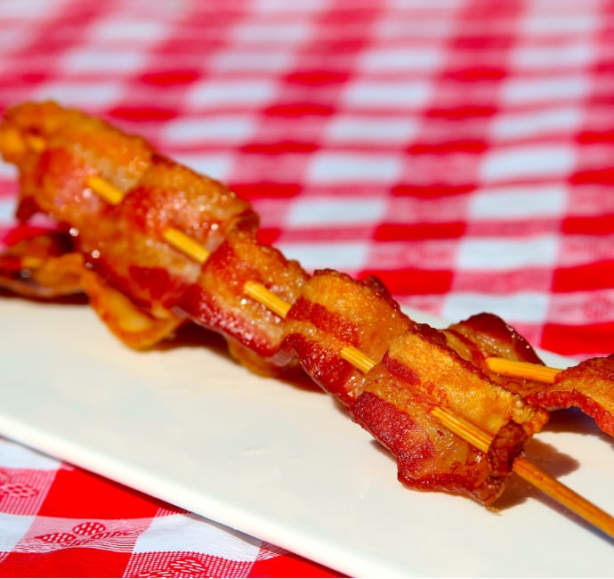 skewered bacon