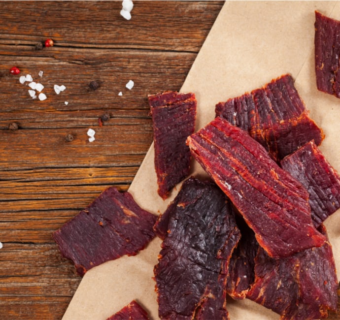 beef jerky on a wooden table