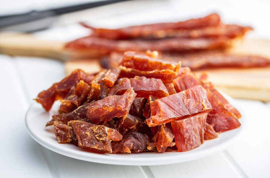 beef jerky on a wooden table